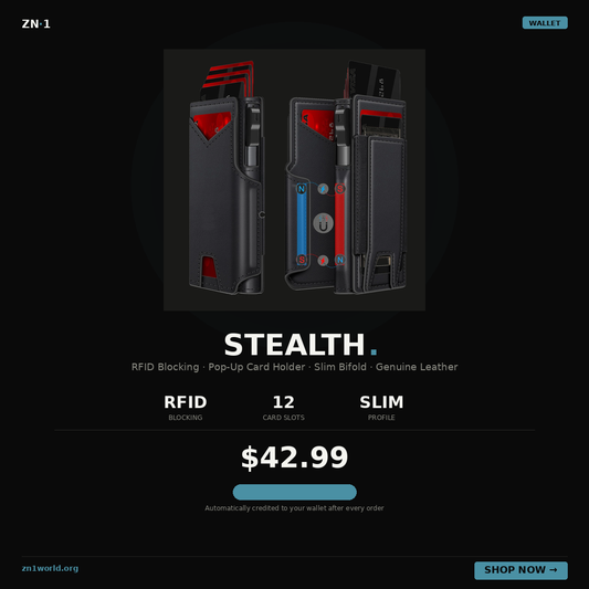 Stealth Wallet — Slim RFID Blocking Bifold | Pop-Up Metal Card Holder | Genuine Leather